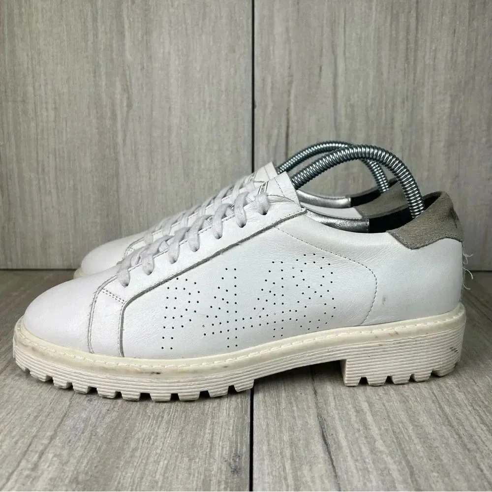 RARE P448 White Leather Chunky Lug Sole Sneaker Boot Shoe Mens Size 8 Women 9.5
